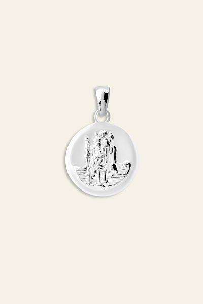 Sterling Silver 16mm Round St Christopher Pendant