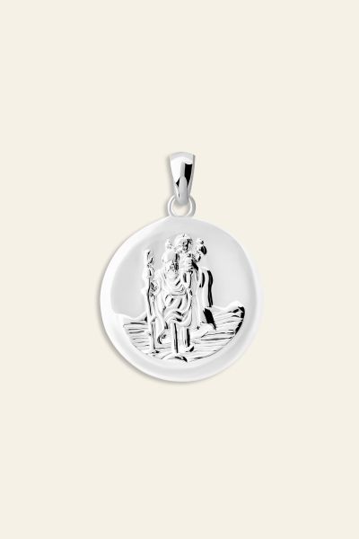 Sterling Silver 20mm Round St Christopher Pendant