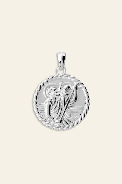 Sterling Silver 20mm Round St Christopher Pendant