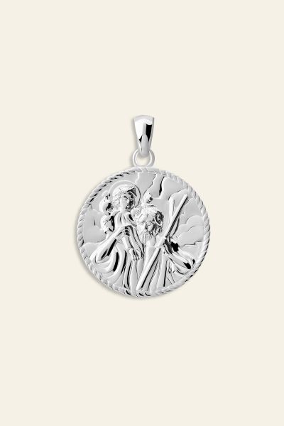 Sterling Silver Round St Christopher Pendant 20mm