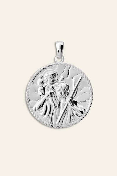 Sterling Silver Round St Christopher Pendant 24mm