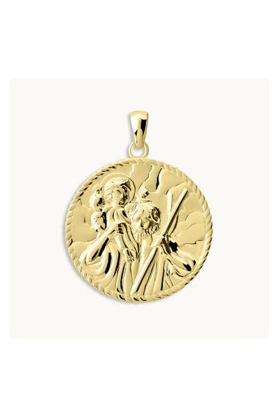Gold Plated Sterling Silver Round St Christopher Pendant 24mm
