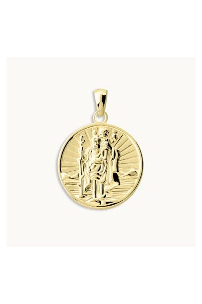 Gold Plated Sterling Silver 20mm Round St Christopher Pendant