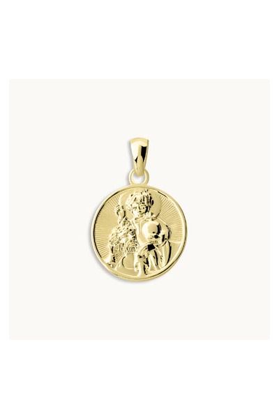 Gold Plated Sterling Silver 16mm Round St Christopher Pendant