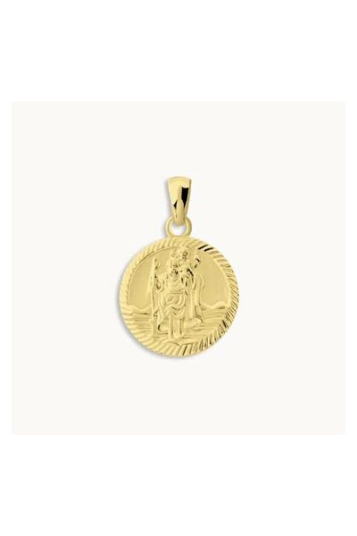 Gold Plated Sterling Silver 16mm Round St Christopher Pendant