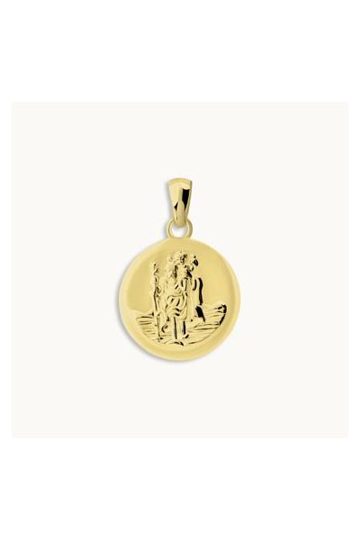 Gold Plated Sterling Silver 16mm Round St Christopher Pendant