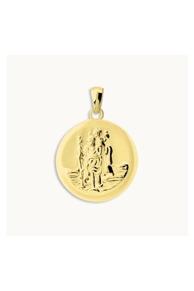 Gold Plated Sterling Silver 20mm Round St Christopher Pendant