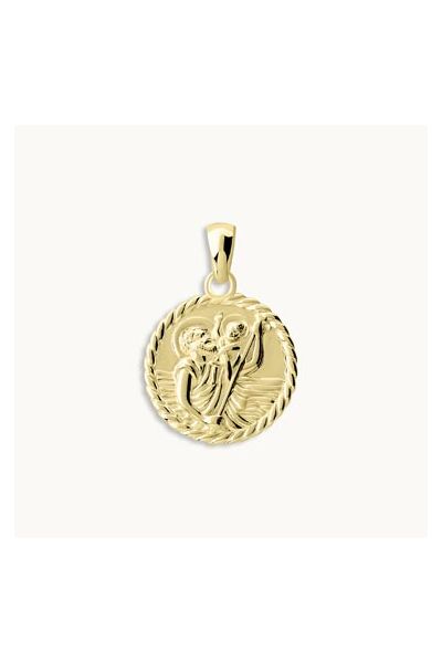 Gold Plated Sterling Silver 16mm Round St Christopher Pendant