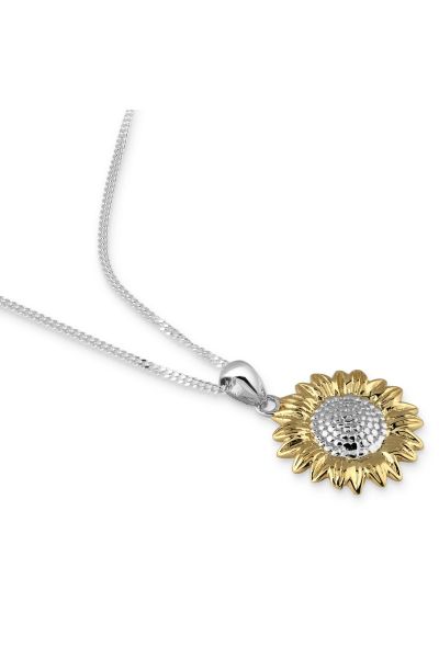 Sterling Silver Gold Plated SUNFLOWER Necklace with Curb Chain