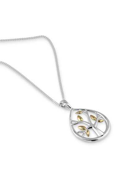 Sterling Silver Dew Drop Tree of Life Necklace with Cable Chain