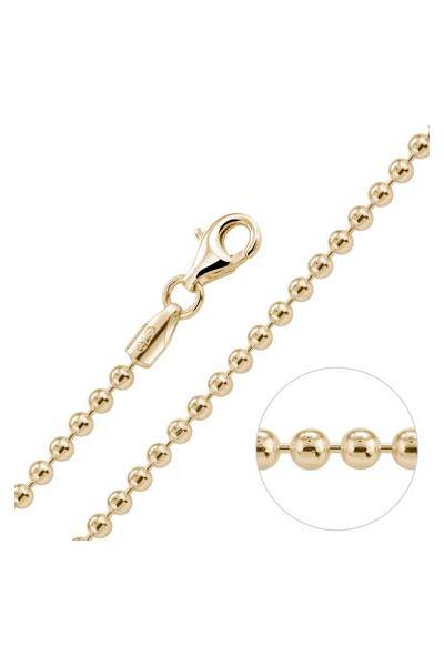  9ct Yellow Gold Plated 2mm Ball Bead Chain Necklace