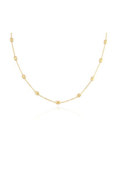 9ct Yellow Gold Plated Sterling Silver Oval Beaded Diamond Cut Trace Chain Necklace