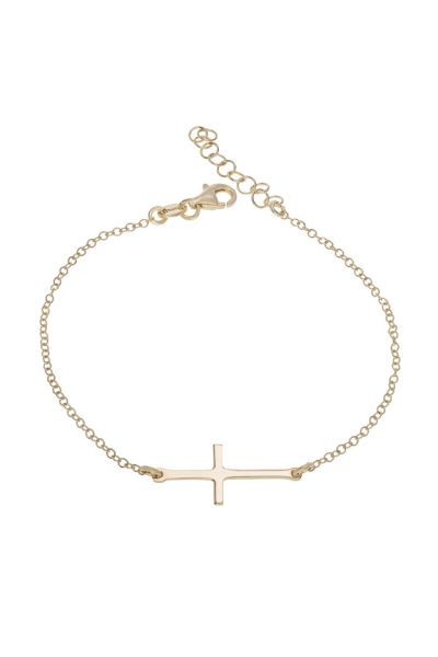 Yellow Gold Plated Cross on Sterling Silver Extendable Bracelet 7 7.5 8 Inch
