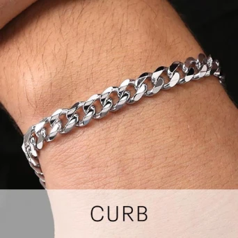 Mens Silver Curb Bracelets