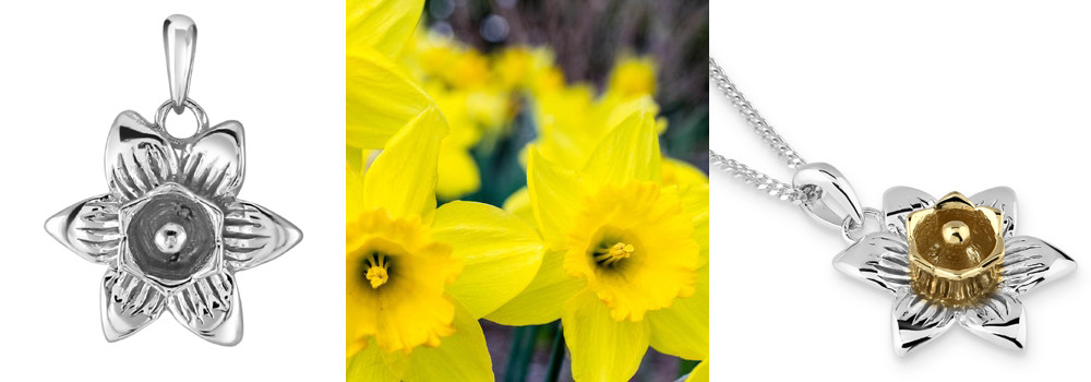 Sterling Silver March Daffodil Flower Pendant