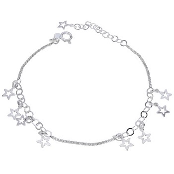Sterling Silver Popcorn Star Charm Extendable Bracelet